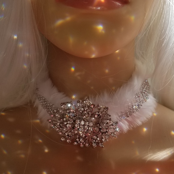 Custom Order Faux Mink & Crystal Choker Necklace